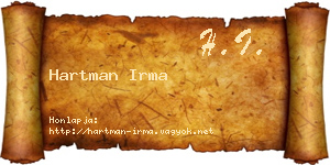 Hartman Irma névjegykártya
